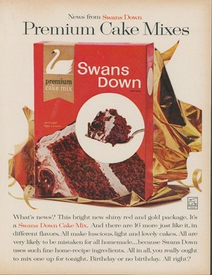 1961 Swans Down Premium Cake Mix Mistaken For Homemade New Red Gold Ad MC1