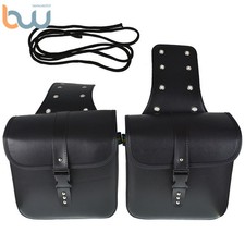 baggage Bag Waterproof Black L+R Motorcycle Side Saddle Bags PU Leather