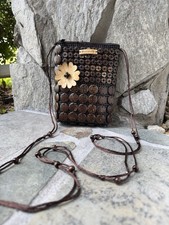 Small Vintage Boho Crossbody Panama Made Beaded Purse 5.75" x 7"