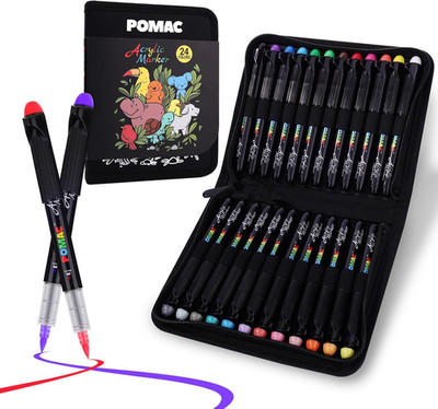 Acrylic Paint Markers Pens Brush Tip, 24 Assorted Colors Drawing Liquid Paint Ma