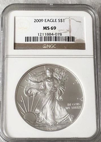 2009 $1 AMERICAN SILVER EAGLE NGC MS69 Brown Label 0.999 FINE 1 TROY OZ BULLION