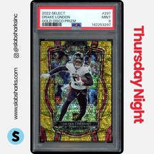 2022 PANINI SELECT #297 DRAKE LONDON GOLD DISCO PRIZM CLUB RC ROOKIE /10 PSA 9