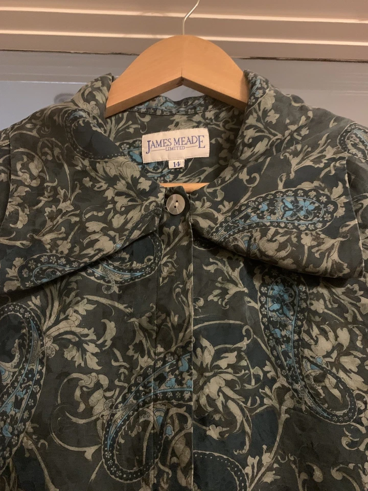 James Meade Green Paisley Pattern Print 100% Silk Shirt Size 14 - Image 3 of 4