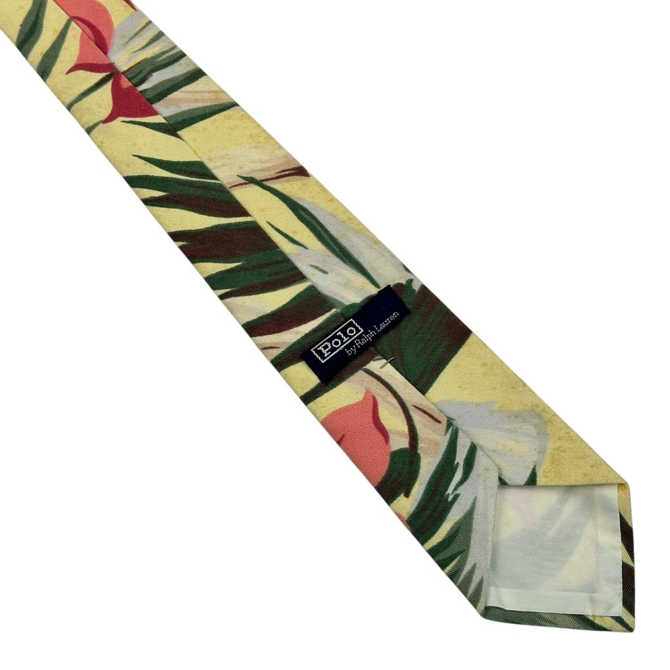 Corbata de algodón vintage con estampado de hibisco Polo Ralph Lauren hecha a mano en EE. UU. Foto 4 de 4