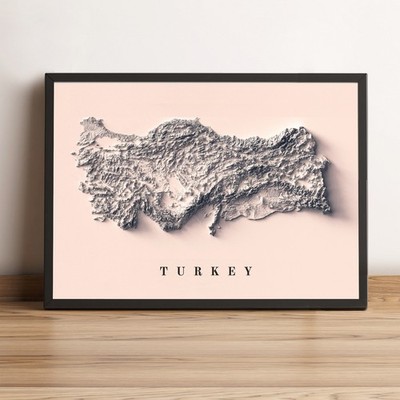 Turkey Map, Turkey 2D Relief Map, Turkey Vintage Map - 2D Flat Print
