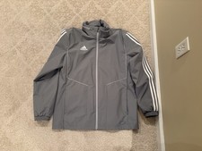 Adidas Performance Grey Full Zip Jacket 3 Stripes Zip Away Hoodie Men Size Large