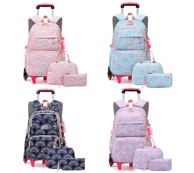 6-Wheel Rolling School Backpack 18'' Trolley Bag set with Lunch Box & Pencil Box