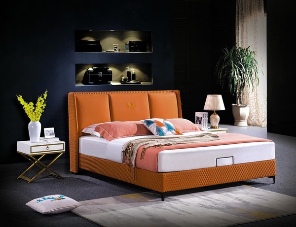 Bett Polster Orange Luxus Doppel Hotel Betten Leder Schlafzimmer 180X200 MöBel-image