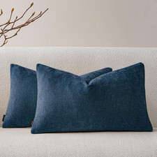 Pack of 2 Decorative Chenille Throw Pillow Covers with Twill Cushion Covers for