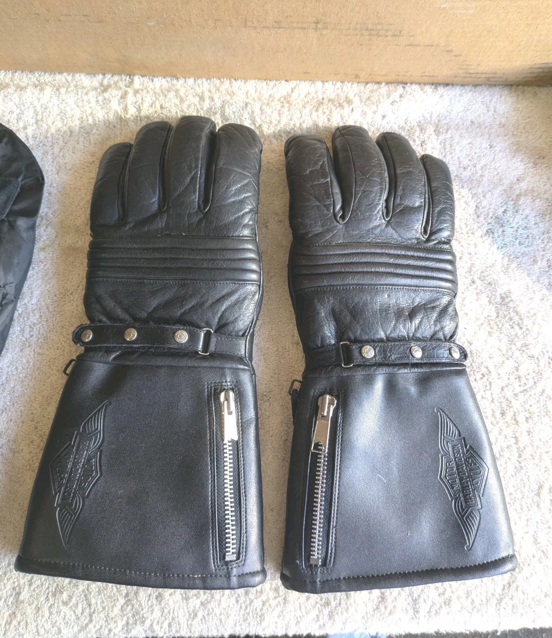Harley-Davidson Gloves Mens Large Black Leather Gauntlet Poly Covers Motorcycle