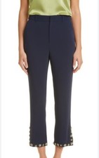 Cinq  Sept Beaded Rhinestone Floral Crop Pants in Navy Sz 4 NWT
