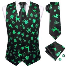 Christmas Vest and Tie Set For Mens Print Shiny Suit Waistcoat Necktie Xmas