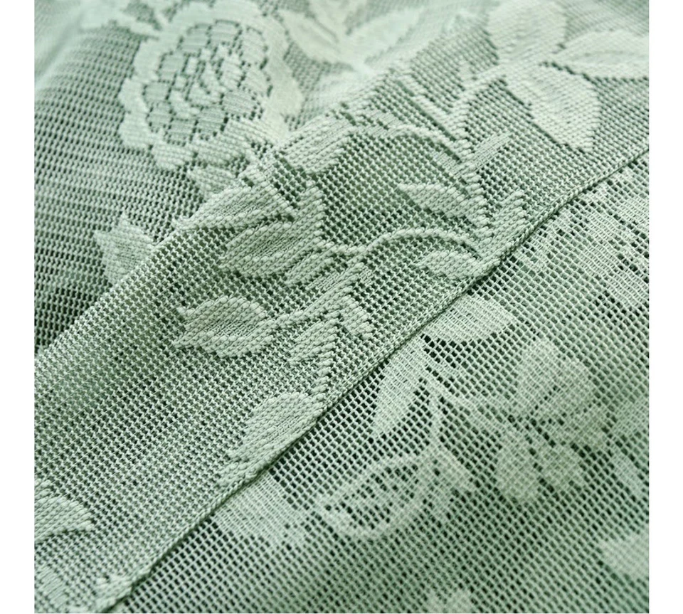 Sage绿色蕾丝窗帘42x45 2块套装乡村风叶花卉短蕾丝 — 第 4/4 张图片