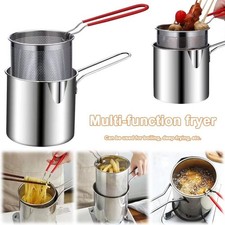 Stainless Steel Deep Fryer with Strainer Tempura Fryer Pan Kitchen Cooking Tools