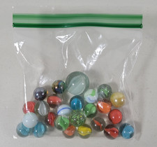 Marbles Lot of 25   Assorted Sizes  Styles   Colorful USA Glass Collectible