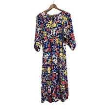 Unbranded Floral Tiered Midi Dress Womens Size S Blue Excellent Boho Split Neck