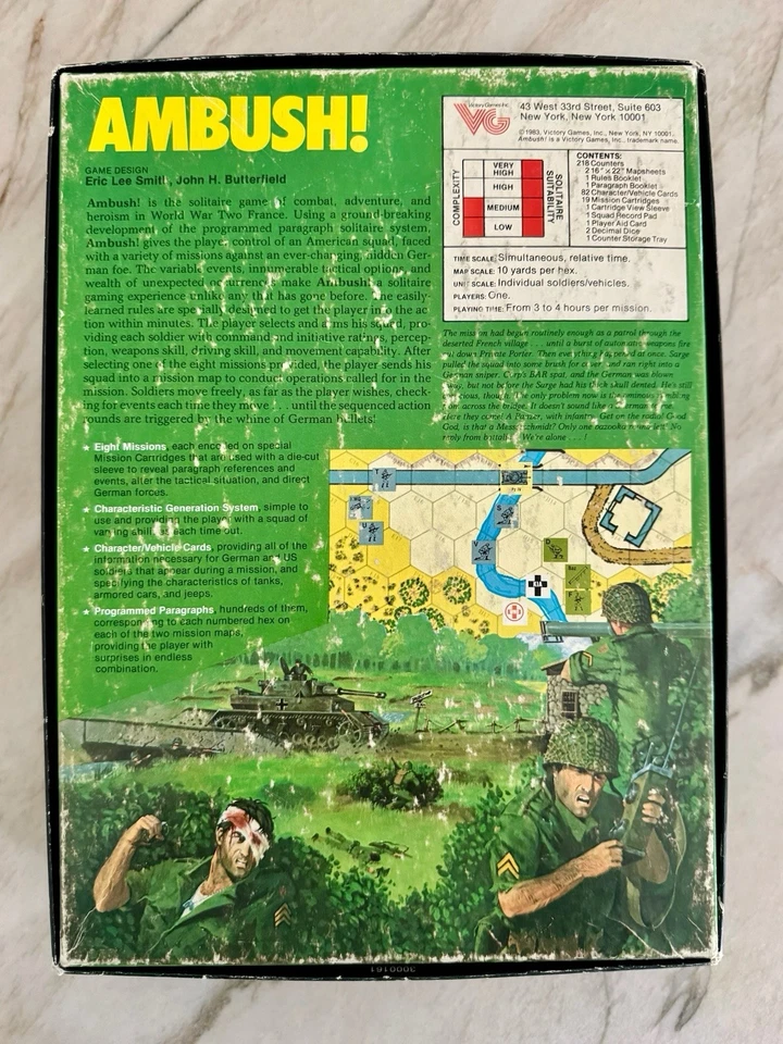 Vintage 1983 Victory Games AMBUSH! Solitaire Squad Level WWII Combat France 1944 - Image 2 of 4
