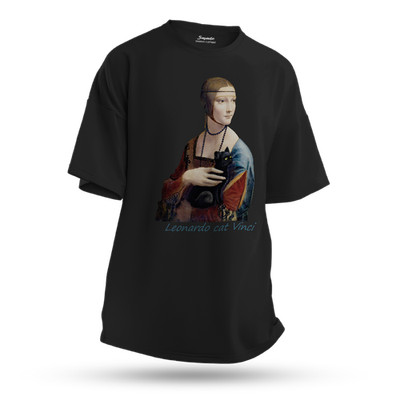 PREMIUM Oversize-T-Shirt  Dame mit Kätzchen Leonardo cat Vinci  XS-XXL 5made
