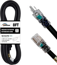 8 Ft Black Outdoor Extension Cord with Lighted End Weatherproof