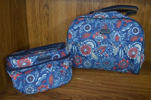 Jaxson Cade Set of 2 Paisley Blue Makeup Cosmetic Quilted Bags