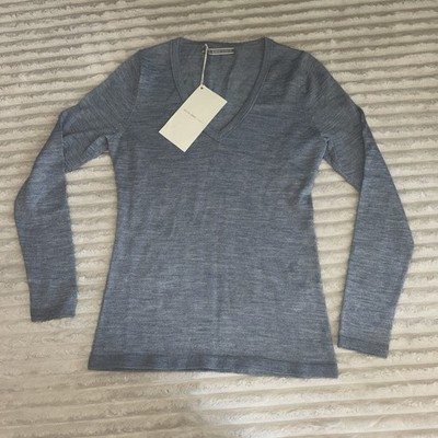 Alicia Adams Baby Alpaca Silk Sweater Top Size XS Gray Knit V Neck