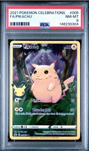 Pikachu Celebrations Full Art Holo Pokemon Card PSA 8 NM-MT 005/025