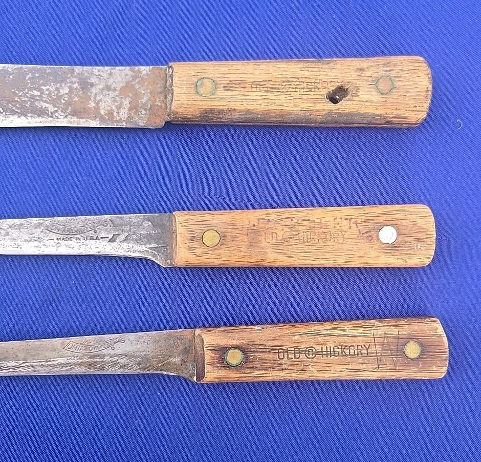 Lote de 3 ~ Cuchillos de carnicero y talla de carbono Old Hickory Tru-Edge Ontario Knife Co Foto 2 de 4
