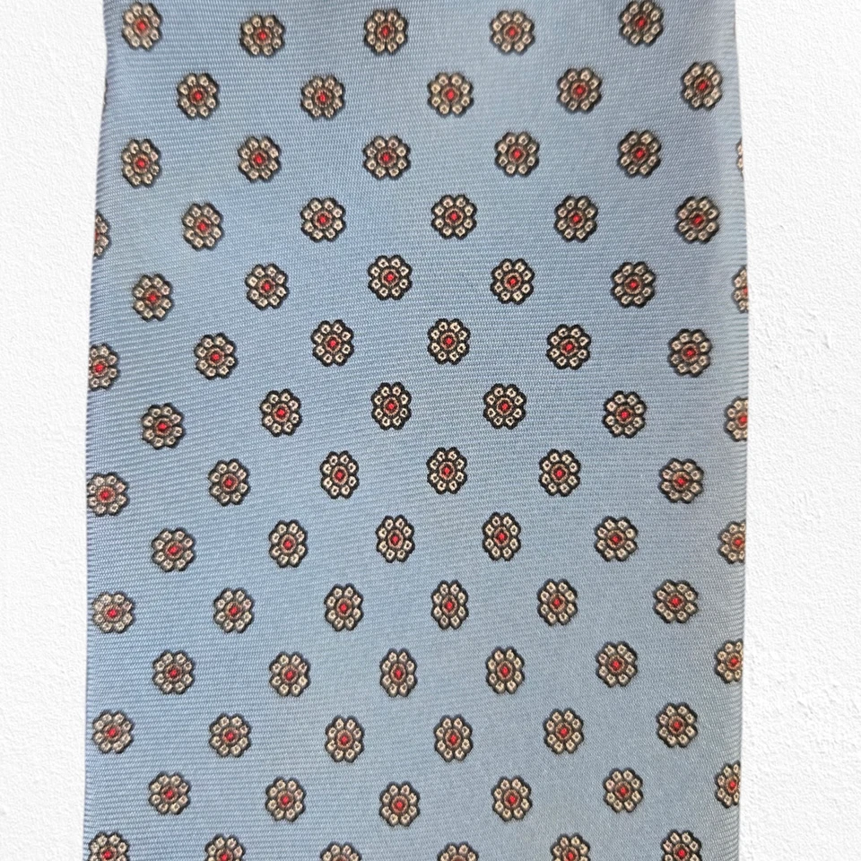 Corbata de cuello Stonehenge vintage años 70 azul claro floral margarita seda hecha a mano 3,25 x 59 Foto 3 de 4