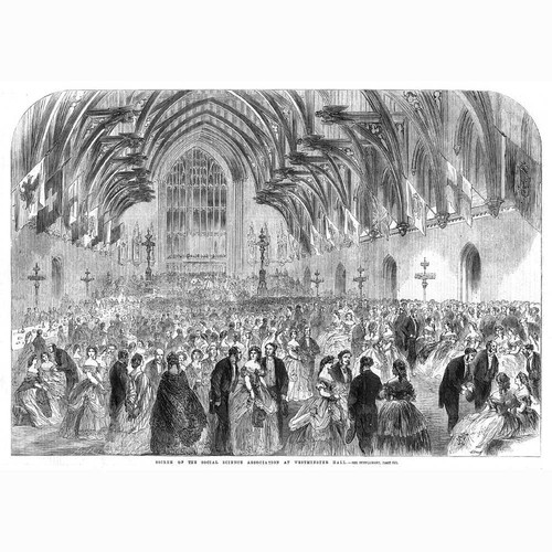 LONDON Social Science Association Soiree at Westminster Hall -Antique Print 1862