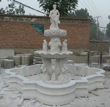BEAUTIFUL HAND CARVED MARBLE FIGURAL GARDEN FOUNTAIN