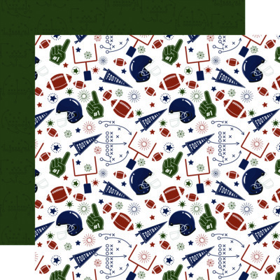 2 Sheets of Echo Park Paper FOOTBALL 12x12 Cardstock - Play Hard Win Big