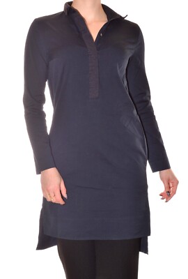 lange taillierte Tunika marineblau uni langarm Gr. 34/36 asymmetrisch