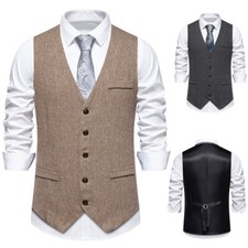 Men Vests Waistcoats Tweed Herringbone Wool Blend Single Breasted Custom Made