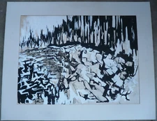 A. KRATHAN, 1964 60s ABSTRACTION MODERN MODERNISM OIL MIXED MEDIA LANDSCAPE