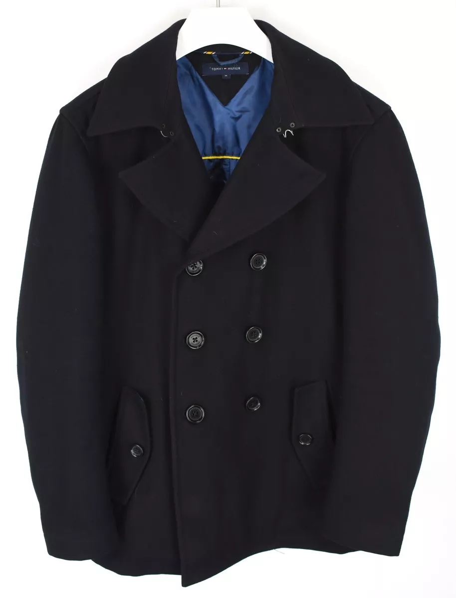 TOMMY HILFIGER Coat Men s MEDIUM Wool Blend Double Breasted Notch Lapel Collar