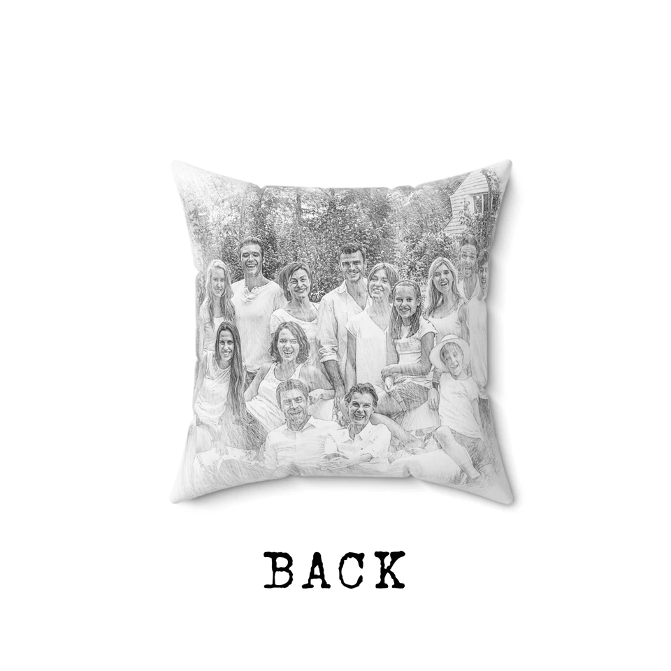 Personalized Faux Suede Square Pillow 16''×16'' | Pencil Sketch Effect | Custom - Imagem 4 de 4