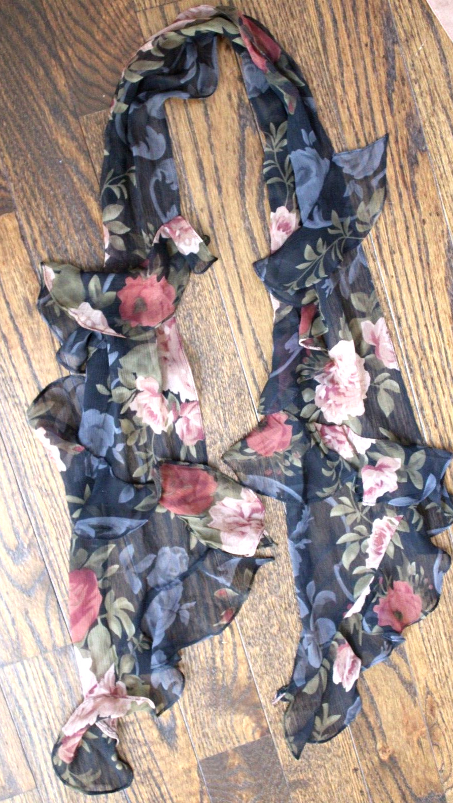 Lightweight Rectangle Ruffled Accent Scarf Black … - image 1