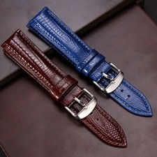 Lizard Grain Quick Release Leather Replacement Watch Band Strap Steel Buckle F 