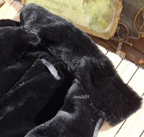 Mens Warm Soft Lambskin Lamb Wool Shearling Jacket Retro Flight Coat Horsehide - Picture 19 of 24