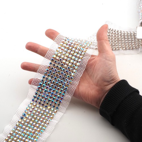 AB crystal ss24, 8 row rhinestone white mesh, silver jewel Diamante banding - Picture 4 of 6