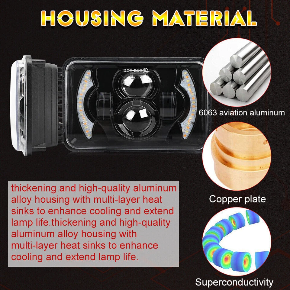 4pc for Western Star 4900 Semi Truck 4x6" Led Headlights Projector High Low Beam - Image 4 of 4