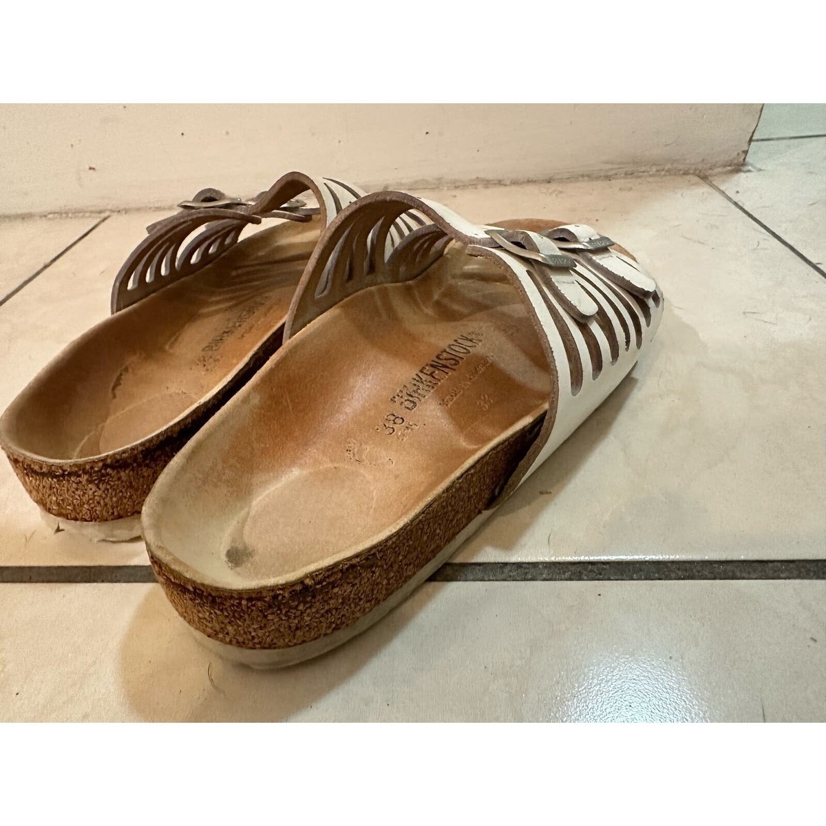 Birkenstock woman's sandal slide Granada white leather Birk sz 38 us 7 7.5 View 3