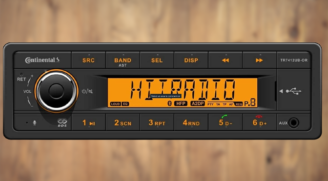 Continental TR7412UB-OR European Style 12v Radio Orange Continental TR7412UB-OR European Style 12v Radio Orange