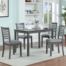 5 Piece Dining Table Set Kitchen Breakfast Furniture w/ 4 Chair Gray/Walnut