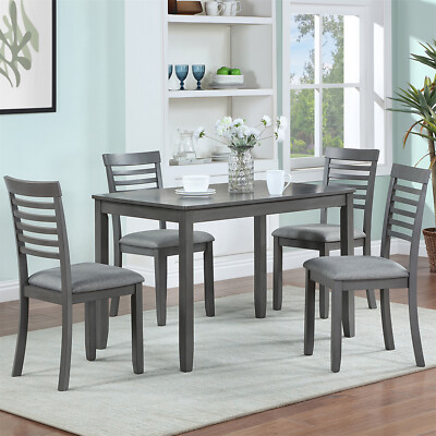 5 Piece Dining Table Set Kitchen Breakfast Furniture with 4 Chair Gray/Walnut