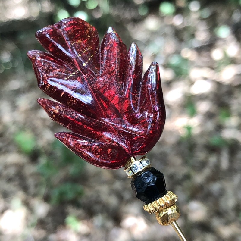 Murano Glass Gold Tone Hat Pin Red And Gold Made in Italy