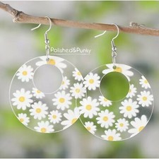 Daisy Flower Earrings Hoop Earrings Floral Earrings Loop Earrings in BOX
