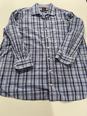 Tailorbyrd mens 2XL Button Up Shirt Blue Purple Long Sleeve plaid Flamingo