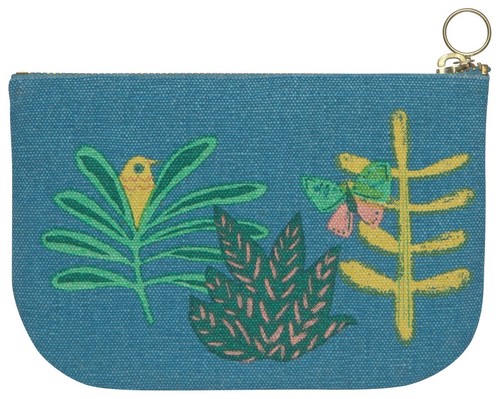 Cotton Zipper Pouch Handbag - Folkart Bird Butteryfly & Botanical Design 7 Inch - Picture 4 of 4