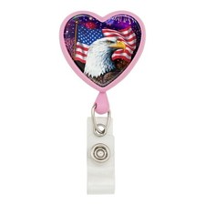 Eagle Patriotic July 4th American Flag Heart Lanyard Reel Badge ID Card Holder